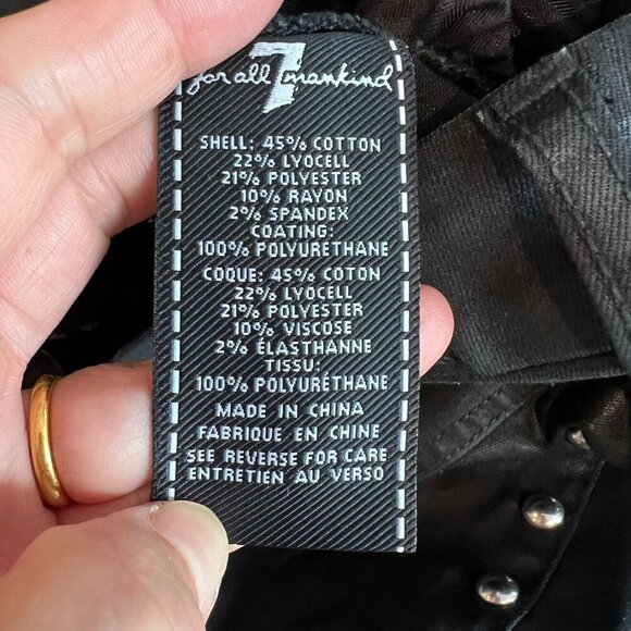 7 for All Mankind Womens Studded Shiny Coated Skinny Ankle Jean Sz 27 Black Fray - Picture 9 of 12